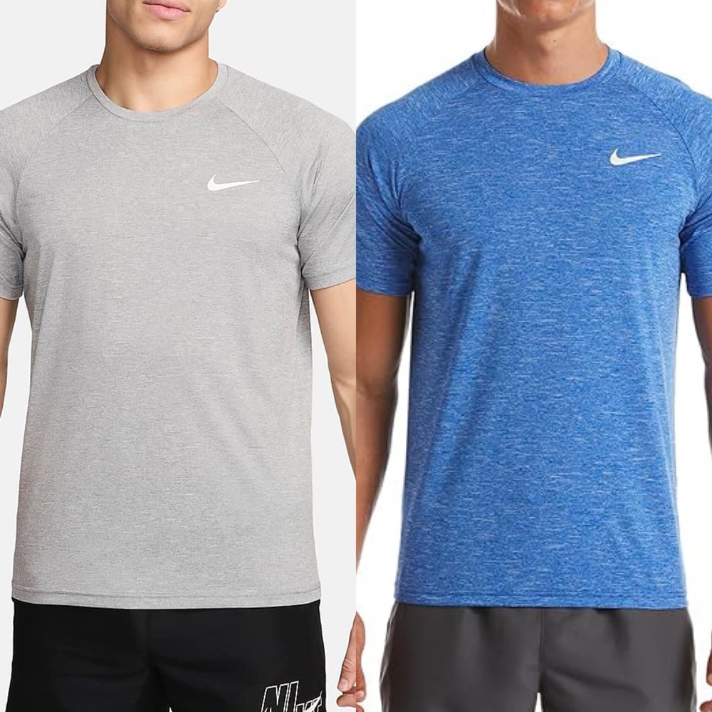 NWT 2 Nike Heather Short Sleeve UPF 40+ Hydroguard Swim T-Shirts, Size Large